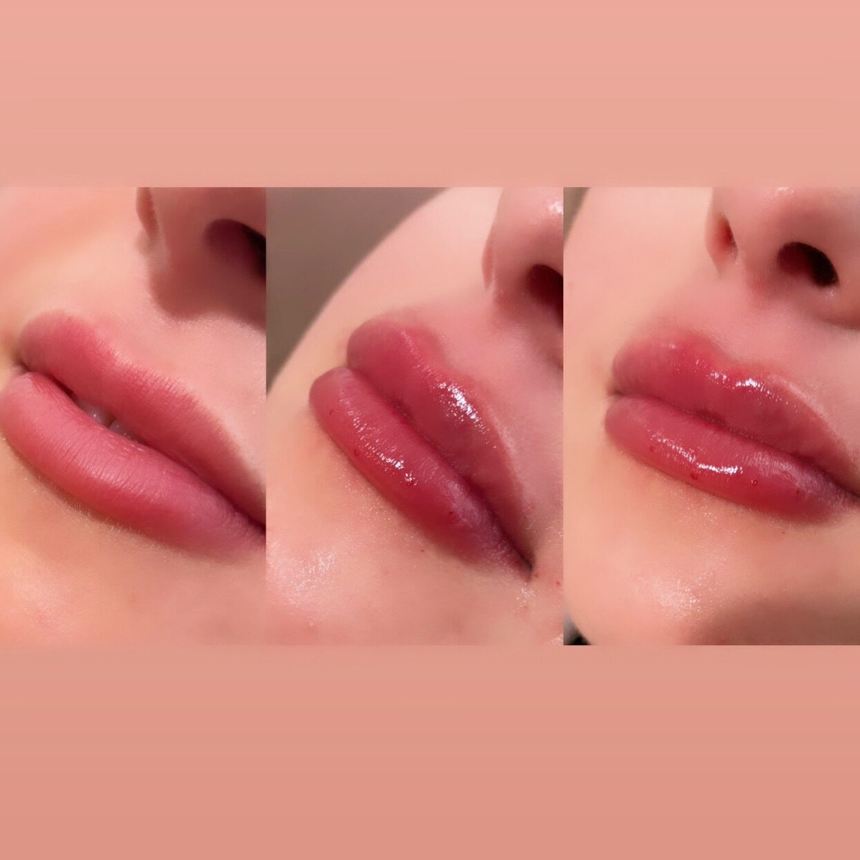 Three-stage lip blush healing progression
